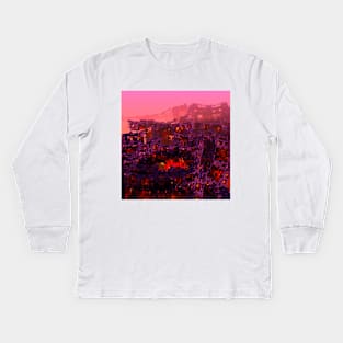 sci-fi concept of  huge fractal architecture rock  at the acid planet, digital art style Kids Long Sleeve T-Shirt